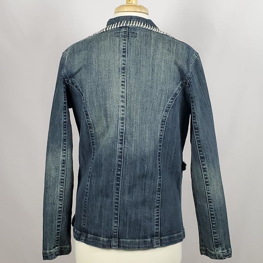 Weigesi Embroidered, Embellished, Distressed Denim Blazer Sz XL Jr / M8 Women - Picture 2 of 12